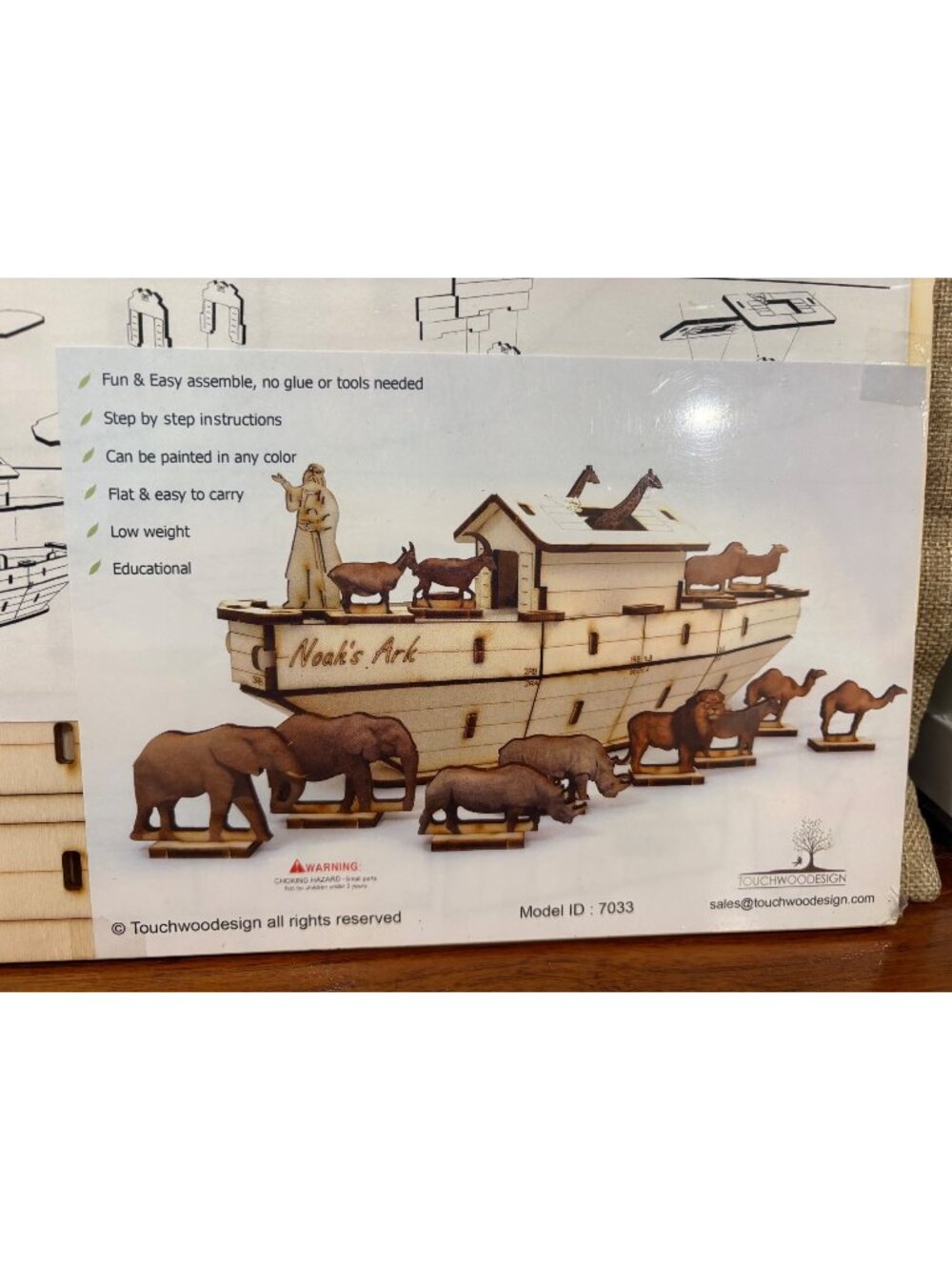 Noah's Ark 3-D Wooden Puzzle Kit Toy Model includes Animals Made In Israel DIY